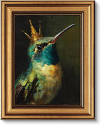 VIYYIEA Vintage Gold Framed Wall Art for Living Room, Hummingbird Canvas Prints Home Decor, Oil Painting Picture, Bedroom Wall Decor Gifts for Friends or Family -【King of Hummingbirds】-(10L x 8W)
