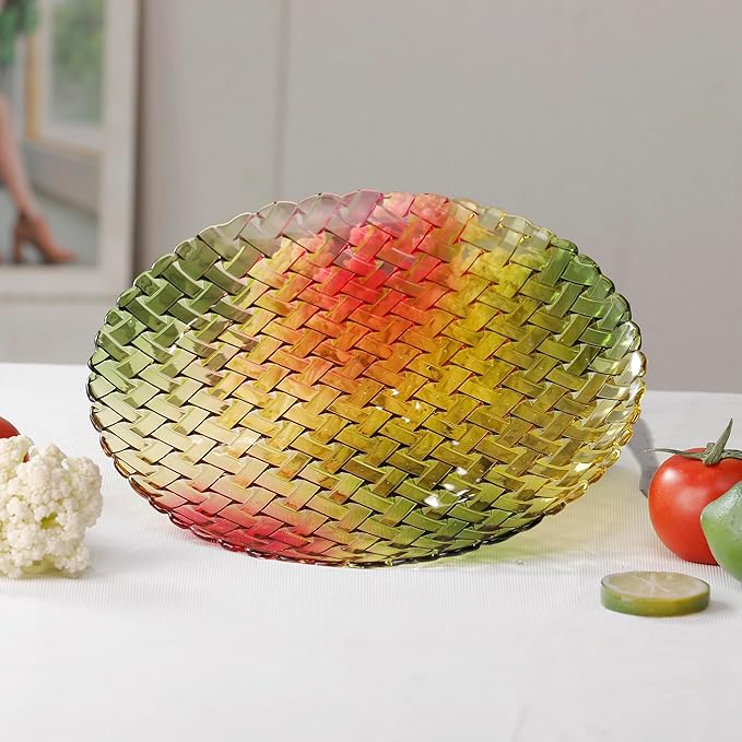 MAGCOLOR Colorful Round Woven Crystal Glass Decorative Plate 11 Inch-Diameter. (Colorful)