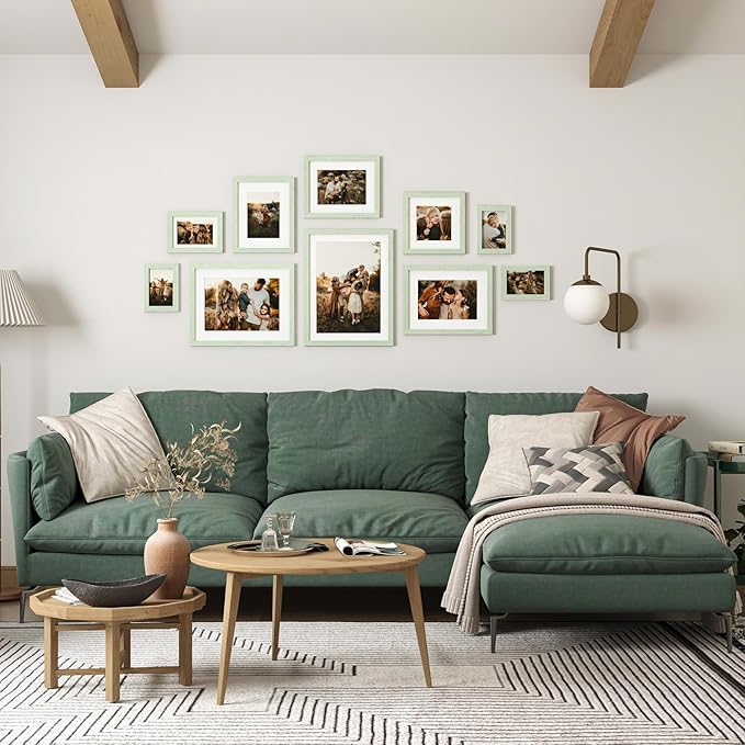 Egofine 8x10 Picture Frames Set of 4, Made of Solid Wood Covered by Plexiglass 4x6 and 5x7 with Mat or 8x10 without Mat, for Table Top Display and Wall Mounting Photo Frame Rustic Green