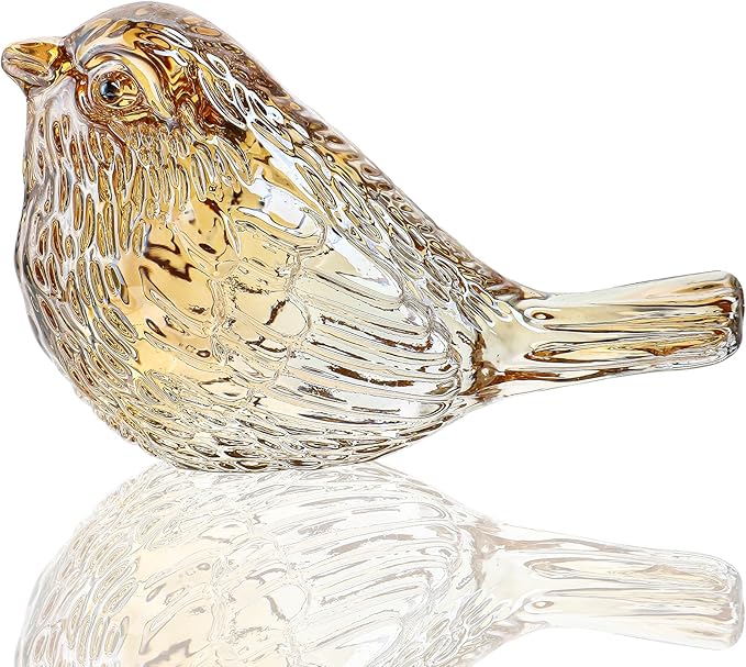 H&D HYALINE & DORA Blown Glass Birds Collectible Figurines Crystal Birds Gifts for Women Glass Figurines for Animal Lovers for Table Centerpiece Home Decor(Champagne)