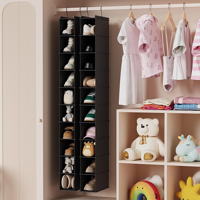 MAX Houser 10-Shelf Hanging Shoe Shelf Organizer, Hanging Shoe Storage for Closet (Black)
