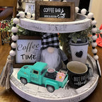 Coffee Bar Decor Vintage Mini Metal Truck Decor with Book Accessories for Coffee Station, Farmhouse Tiered Tray Tabletop Decorations for Home Kitchen, Office, Cafe