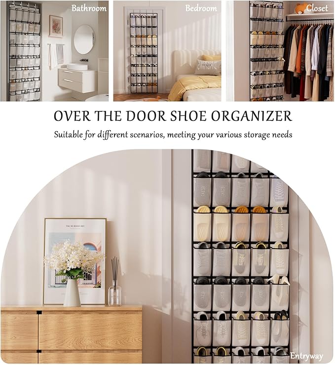 homyfort Over the Door Shoe Organizer, 40 Large Breathable Mesh Pocket,Space Saving Hanging Shoe Rack,Shoe Storage Holder for Entryway Bedroom Closet