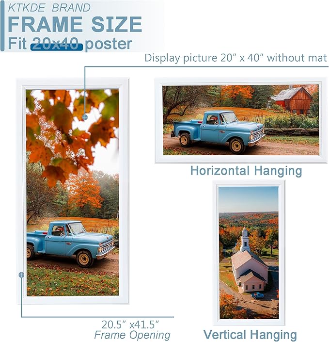 KTKDE 20x40 Picture Frame Set of 3, Poster Frame Wooden White 40 by 20 in for Pictures and Art Prints, Exhibition, Caffe Large Frame for Photos, best gift