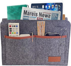 Bedside Caddy, Sofa Caddy, Storage Organizer Pocket for Dorm, Bedroom, 5 Pockets Felt Organizer for Magazine, Remote, Phone, Tablet, Pad, Glasses, Pen, Remote Control (Grey-Short)