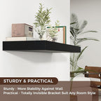 Venusmiles Floating Shelves for Wall, 40" W x 12" D x 2" H, 1 Pack of Long Wall Mounted Engineered Wood Shelves with Invisible Brackets for Living Room, Bedroom, Bathroom, Kitchen Decor, Black