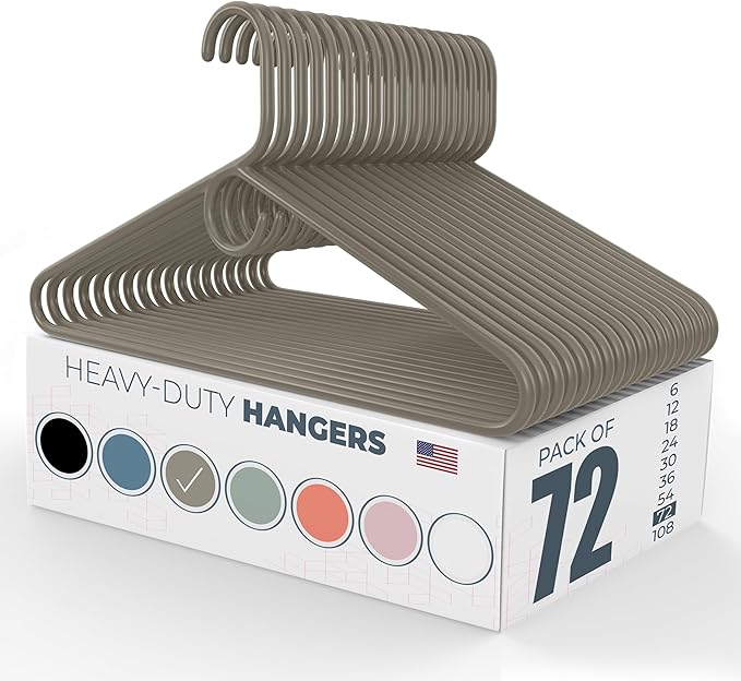 Neaties Heavy Duty Clothes Hangers 50+ Pack (72 Count) – Made in the USA – 8lb Capacity Plastic Hangers for Adult Clothing – Durable for Pants, Coats, Jackets, or Jeans – Gray