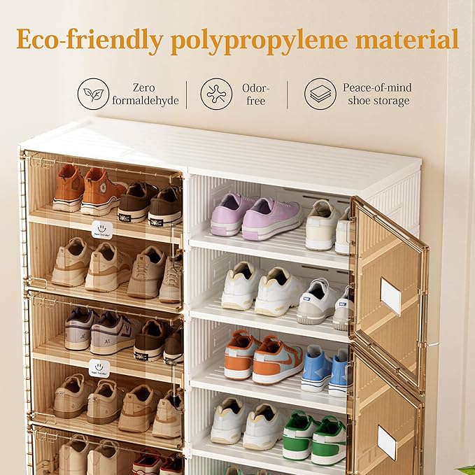 Foldable Shoe Rack Organizer for Entryway with Clear Magnetic Doors - Large Capacity Shoe Cabinet for Boots, Sneakers & All Shoes, Easy Assembly, White 5-Tier 20 Pairs