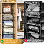 5-Tier Stackable Closet Organizer Shelf – Foldable Metal Storage Bins for Clothes, Sweaters & Towels | Stylish Black Wire Baskets for Bedroom, Wardrobe, Dorm or Entryway