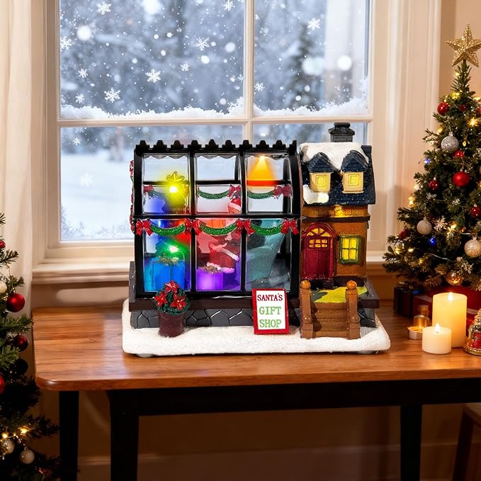 LED Lighted Christmas Village Greenhouse - 6.1" Christmas Village House Decoration, Xmas Collectible Buildings for Holiday Decor for Home, Ballroom Disply and Desktop