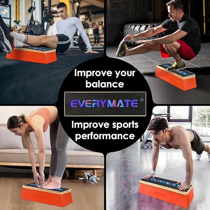 EVERYMATE Squat Block Athletic Balance Trainer for Stretching, Fitness, and Physical Therapy, Improve Balance, Stability, and Athletic Performance, Home Gym and Personal Training Equipment