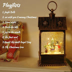 Christmas Snow Globe Lantern Water Glittering Snowman Family with Music, USB Lined/Battery Operated Lighted Lantern for Christmas Festival Decoration Gifts