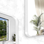 BONEWEI White Bathroom Mirror,36x48 inch Wall Mirror for Bathroom Wall Mounted,Rectangle Mirror for Bathroom Over Sink,Modern Frame Round Corner for Living Room,Bedroom Entryway,Horizontal/Vertical