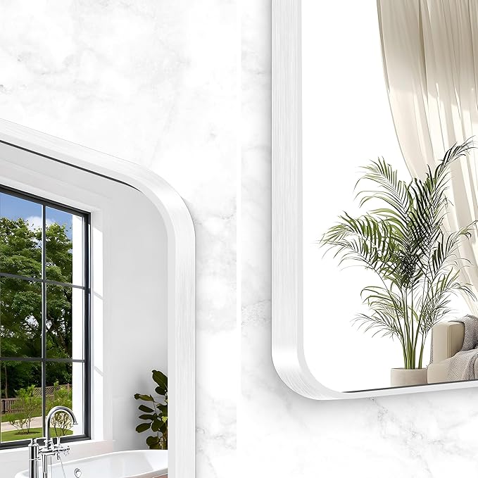 BONEWEI White Bathroom Mirror,36x48 inch Wall Mirror for Bathroom Wall Mounted,Rectangle Mirror for Bathroom Over Sink,Modern Frame Round Corner for Living Room,Bedroom Entryway,Horizontal/Vertical