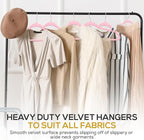 Premium Velvet Hangers 50 Pack Ultra Thin Non Slip Adult Felt Space Saving Suit Hanger for Closet Heavy Duty Coat Pants Jackets Dress Hangers 360° Swivel Hook Hold Upto 10 lbs Pink