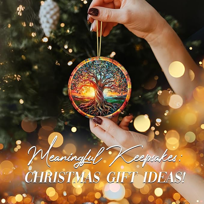 The Celtic Tree of Life Ornament – Irish Ornament 2025, Celtic Spiritual Sun & Nature Design – Colorful Tree Symbol of Strength, Renewal & Unity – Ceramic Hanging Keepsake for Christmas