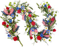 5.9Ft Artificial 4th of July Garland Wreath -Patriotic Garland with Red, White & Blue Daisies, Green Leaves, Berries & Flag Bow for Wall Table Independence Day Memorial Day Indoor/Outdoor