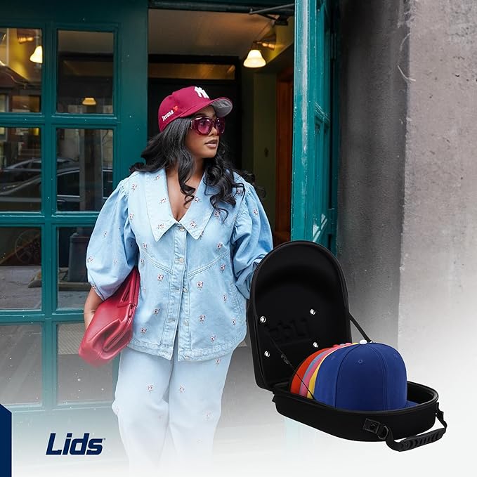 Lids Hat Travel Case – Baseball Cap Carrier for 6 Hats, Durable Khaki Exterior with Black Interior, Storage with Handle & Adjustable Shoulder Strap, Hard Hat Organizer for Travel & Closet