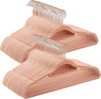 SONGMICS Velvet Hangers, Set of 60 Clothes Hanger with Rose Gold Swivel Hook, Non-Slip, and Space-Saving, 0.2-Inch Thick, 17.1-Inch Long for Coat, Shirt, Dress, Pants, Tie, Coral Pink UCRF0021R01