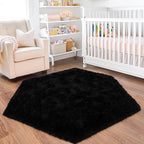 4x4.6 Feet Black Hexagon Rugs for Bedroom, Ultra Soft Fluffy Hexagon Area Rug for Kids Room, Cute Shag Rugs for Boys Girls Room, Fuzzy Plush Carpet for Tent Castle Home Decor