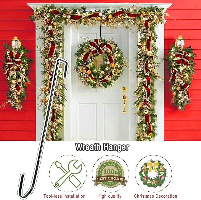 12" Wreath Hangers for Front Door,2 Pack Wreath Door Hanger,Non Scratch Over The Door Hooks Halloween Christmas Easter Decorations Welcome Sign for Front Door Décor, Slim Hangers