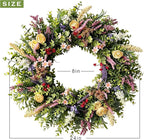 Lush Eucalyptus Wreath for Front Door - 24" Colorful Floral Wreath with 10+ Mixed Foliage & Blooms - All-Season Farmhouse Outdoor Wreath for Spring Summer Porch Wall Decor