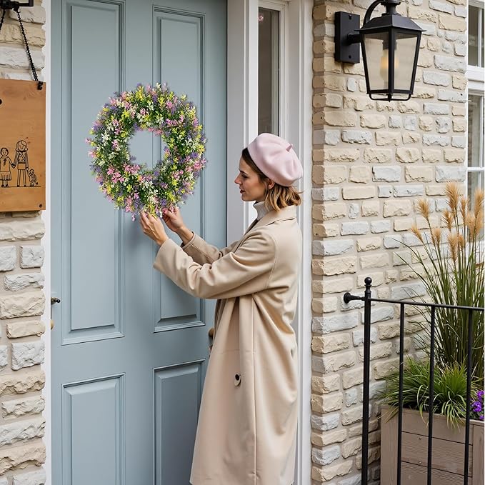 U'Artlines 17" Spring Summer Wreath for Door Green Boxwood Wreath Greenery Hanging Garland for Home Wedding Wall Window Decoration Colorful