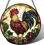 Stained Glass Window Hanging, Colorful Big Cock Sun Catcher for Window Door Home Decor, Chicken Suncatcher Christmas Mother's Day Birthday Gifts for Women Men Mom and Nana 11.8 in