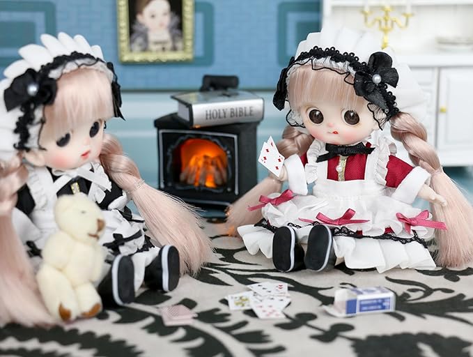 OB11 BJD Dolls, 2Pcs 12 Points Articulated Anime Action Figures with Interchangeable Heads & Removable Lolita Clothes, Cute Collectible Small Doll for Girls, Surprise Birthday Gift