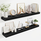 Fun Memories 40 Inch Floating Shelves, Long Wood Wall Shelf Set of 2 with Invisible Brackets, for Bathroom, Living Room, Bedroom, Kitchen, Black