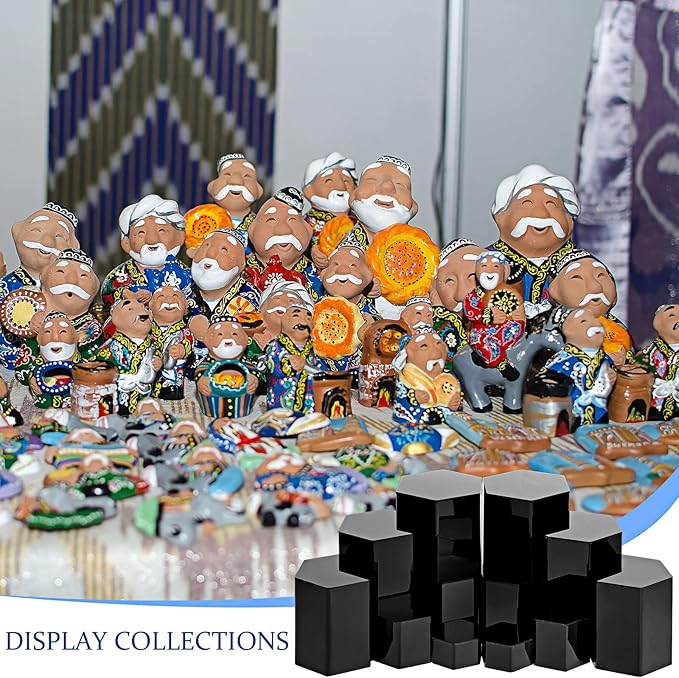 Jetec 24 Pcs Hexagonal Jewelry Display Risers Hexagonal Market Display Risers Stands Acrylic Showcase Acrylic Stand for Jewelry Model Figures Decoration, 6 Sizes (Black)