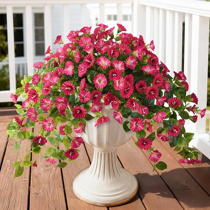 Homsunny Artificial Fake Flowers Plants for Outdoor Spring and Summer Decor, 2PCS Faux Petunias Silk Flower UV Resistant No Fade for Home Outside Garden Balcony Yard Porch and flowerpots, etc.（Red）