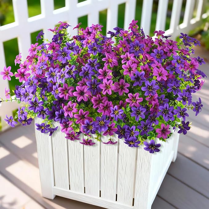 Artificial Flowers for Outdoor Faux Flower Spring Decoration, 12 Bundles Fake Plants Silk Daisy Bulk UV Resistant Realistic for Outside Porch Patio Balcony Planter Yard Garden Home Decor(Purple)