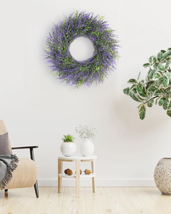 DDHS 24inch Lavender Wreath for Front Door, Window, Porch, Spring Summer Artificial Wreaths All Seasons Farmhouse Indoor Outdoor Decor-pulpre