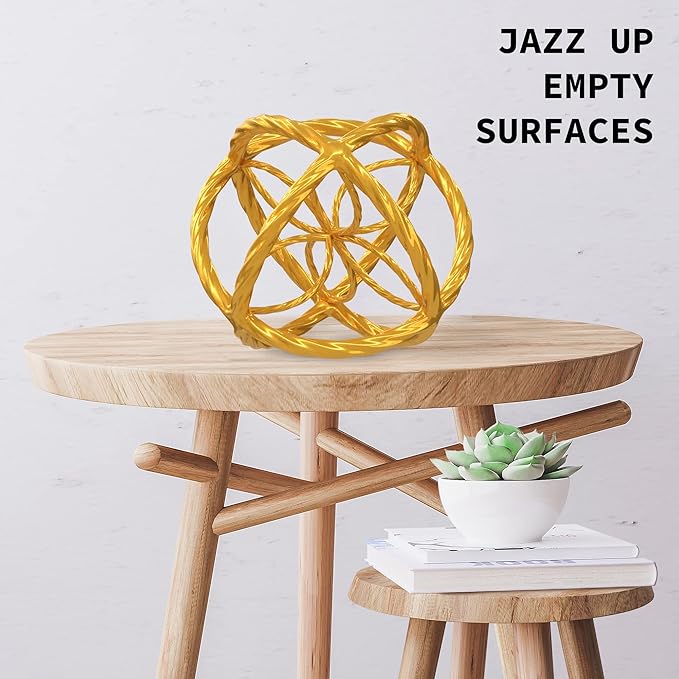 Decorative Sphere for Home Decor - Trendy Gold, Hand Painted, Modern Decorative Balls for Living Room, Bedroom, Kitchen, Bathroom, Office - Table Decorative Orbs for Centerpiece