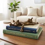 Golden Cat Resin Statue - Relaxing Lying Down Pose Cute Sleeping Kitten Golden Cat Figurine for Home Decor Minimalist Animal Statues for Bookshelf, Living Room, Bedroom, Office Desk Decor