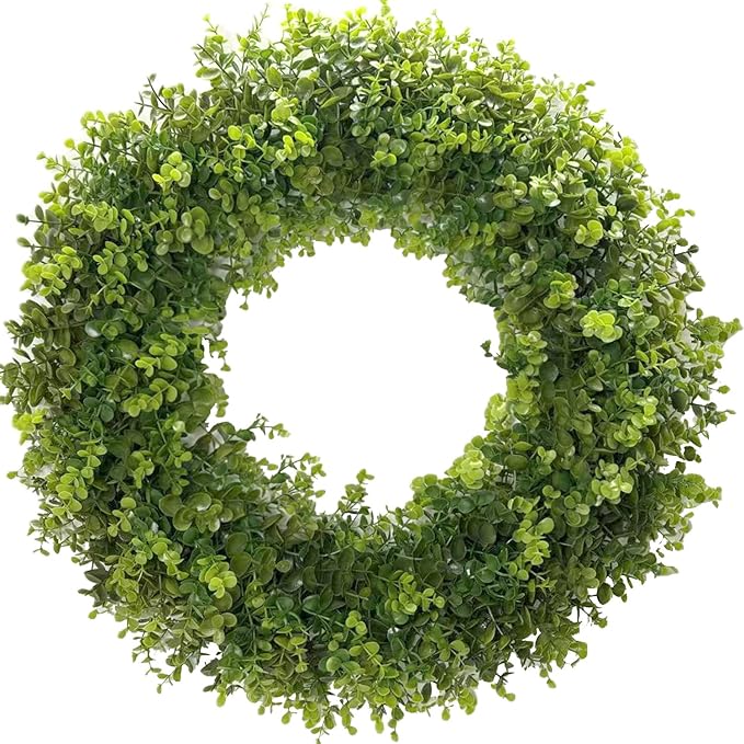 Hiptree 22 Inch Boxwood Wreath for Front Door-Artificial Spring Greenery Indoor Outdoor Wreaths Decorations, Farmhouse Wall Decor-Wedding,Summer, Fall, Winter,Easter, Green All Year Round,DIY Wreaths