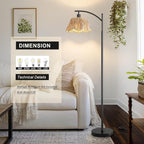 Oneach Boho Rattan Floor Lamp for Living Room, Farmhouse Standing Lamp with Hand-Woven Shade, Black Metal Base & Pole, Foot Switch - Corner Reading Lamp for Bedroom