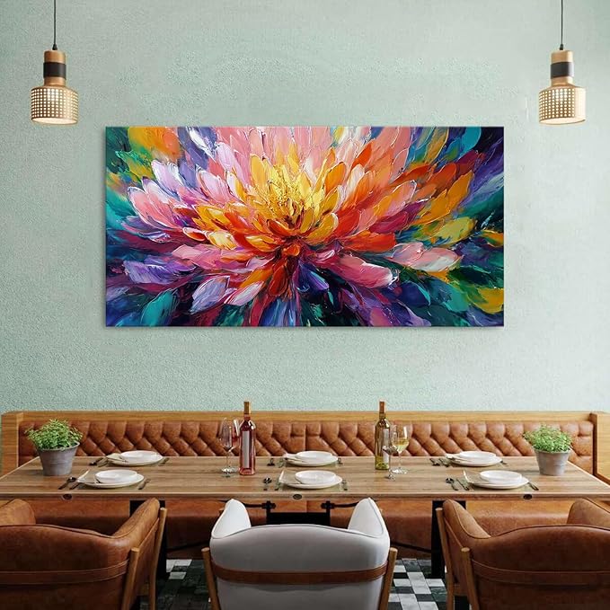 Abstract Lotus Wall Art Zen Wall Decor Large Colorful Lotus Flower Pictures for Bedroom Yoga Spa Room Abstract Blossom Floral Canvas Prints Meditation Artwork Living Room Home Decoration 29.53x57.87"