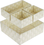 Posprica Woven Storage Baskets for Organizing, Small Black Baskets Cube Bin Container Tote Organizer Divider for Drawer, Closet, Shelf, Dresser, Set of 4(Beige)