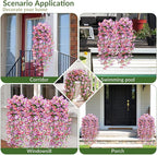 Waipfaru Artificial Petunias Flowers for Outdoors, 2 Pcs UV Resistant Fake Hanging Plants Spring Outside Decor, Faux Silk Flowers Long Trailing Vines for Outdoor Planters Porch Garden (Purple Fuchsia)