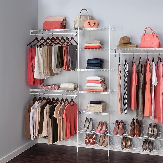 ClosetMaid 5037 5Ft. To 8Ft. Fixed Mount Closet Organizer Kit, White