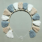 DCJHFJ Boho Blue Tassel Garland Wall Hanging with Wood Beads for Baby Shower Kids Room Bedroom Nursey Back to School Decorations