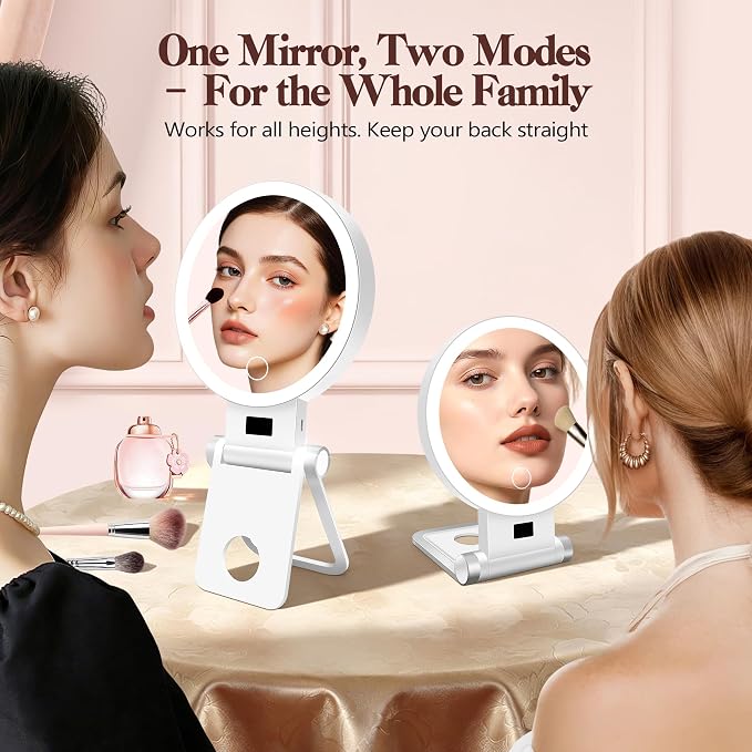 B Beauty Planet Magnifying Mirror with Light 30X, 2000mAh 1X/ 30X Magnifying Makeup Mirror with Standable Base & Tweezers, 3 Color Modes with Adjustable Brightness& Smart Display, Foldable for Travel