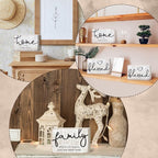 Jetec 3 Pcs Wooden Family Sign Rustic Blessed Home Wall Art Mini Wood Wall Decor Farmhouse Table Shelves Decoration Sign for Bedroom Kitchen Living Room Table Decor (Retro Color,7 x5 x 0.59 in)