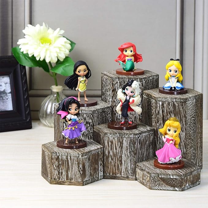 MOOCA Wooden 6 Pcs Hexagon Risers for Display Jewelry and Accessories Display Stand, Coffee