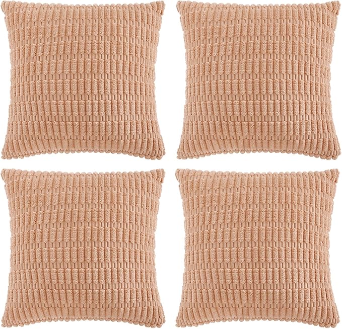 Fancy Homi 4 Packs Decorative Throw Pillow Covers for Living Room Couch Bed, Modern Farmhouse Boho Home Décor Accent Cushion Case, 18" x 18", Peach