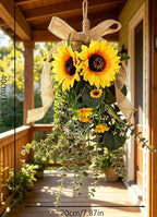 Generic 24 in Sunflower Swag, Artificial Floral Garland with Burlap Bow, Rustic Door Swag for Front Door Outside, Summer Sunflower Wreath Decor for Home Window Farmhouse. (2Pcs)