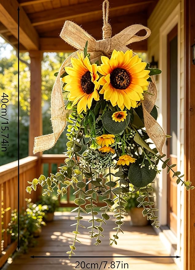Generic 24 in Sunflower Swag, Artificial Floral Garland with Burlap Bow, Rustic Door Swag for Front Door Outside, Summer Sunflower Wreath Decor for Home Window Farmhouse. (2Pcs)