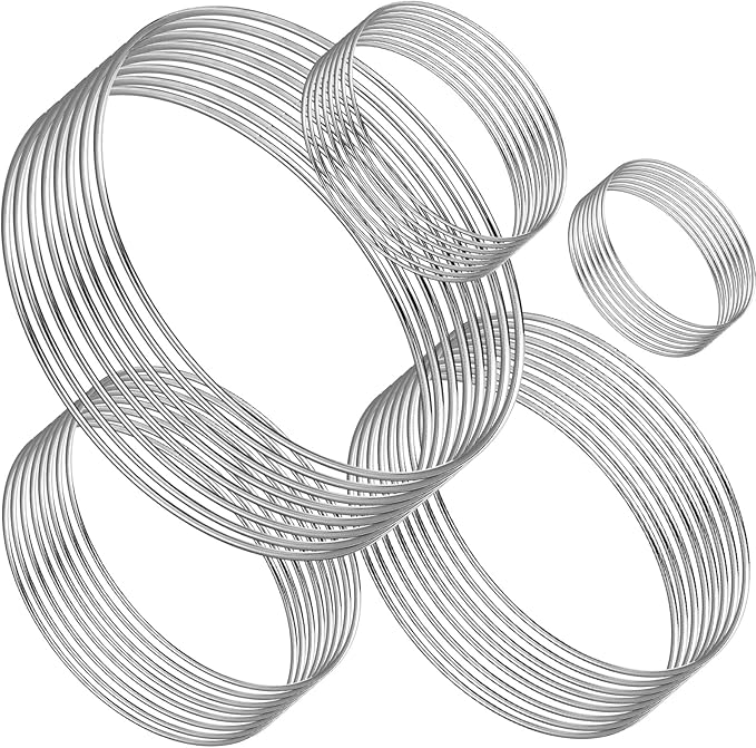 Patelai 40 Pcs Metal Rings for Crafts Dream Catcher Rings, Macrame Hoops for DIY, 5 Sizes Metal Floral Hoop for Floral Macrame Wall Hanging Dream Catcher and Crafts (Silver)